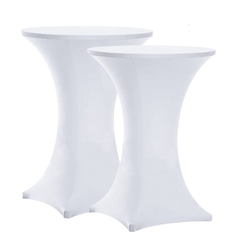 Tina's 2 Pack 32x43 Inch Highboy Spandex Cocktail Table Covers White, Fitted Stretch Cocktail Tablecloth for Round Tables - Image 1